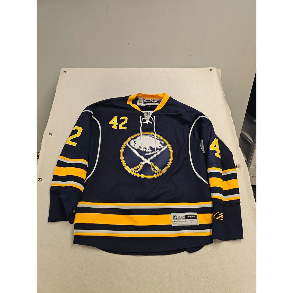 Reebok NHL Buffalo Sabres Nathan Gerbe 42 Hockey Jersey Navy Blue Mens‎ Medium